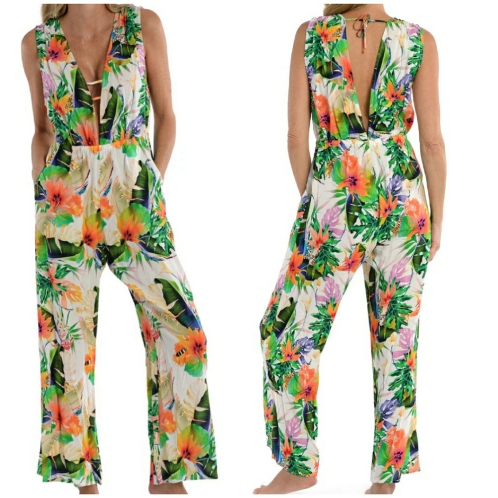 Swimsuit Coverup jumpsuit Tropical Island BEACH Theme Size Medium
